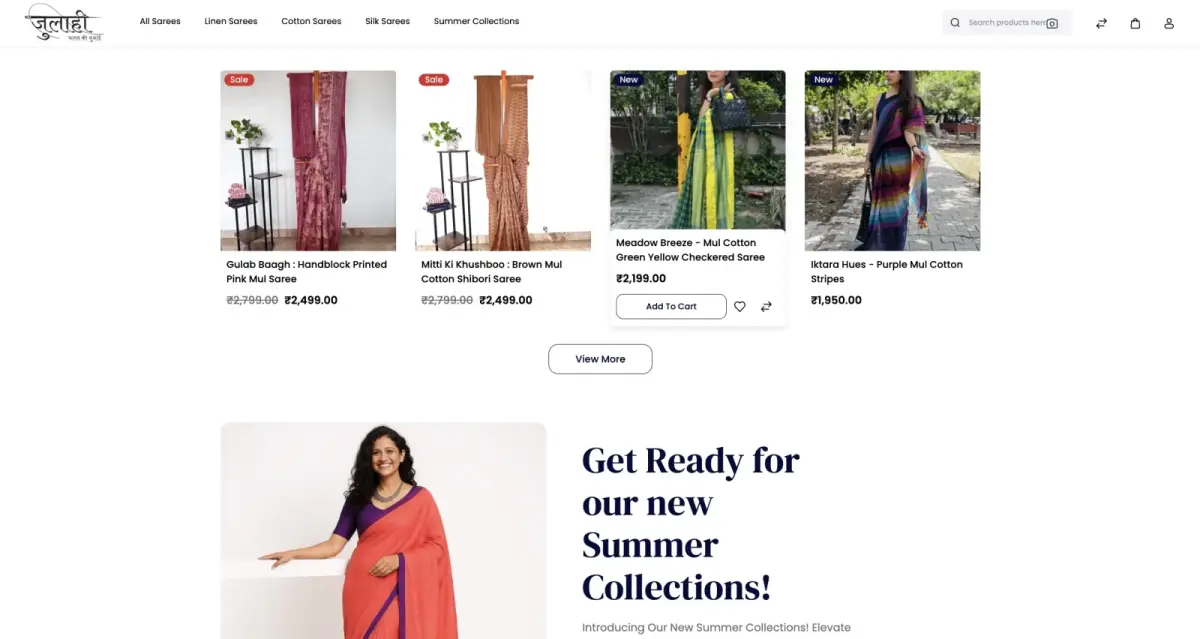 Julaahi ecommerce website for handwoven sarees — built by ByteLeaps