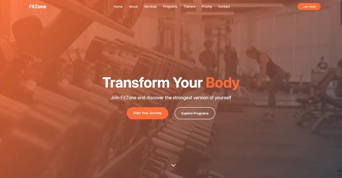 FitZone gym website — web development project by ByteLeaps Delhi